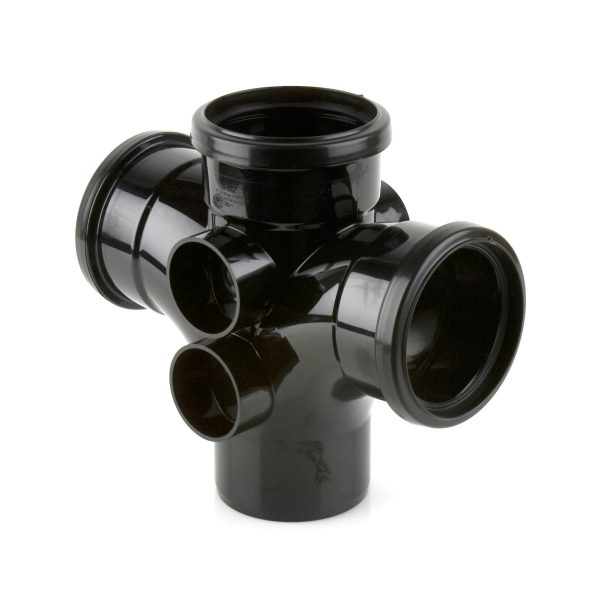 Brett Martin 110mm Push Fit PVCu 92° Triple Socket Double Branch Black