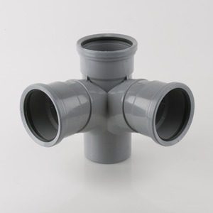 Brett Martin 110mm Push Fit PVCu 92° Triple Socket Corner Branch Grey