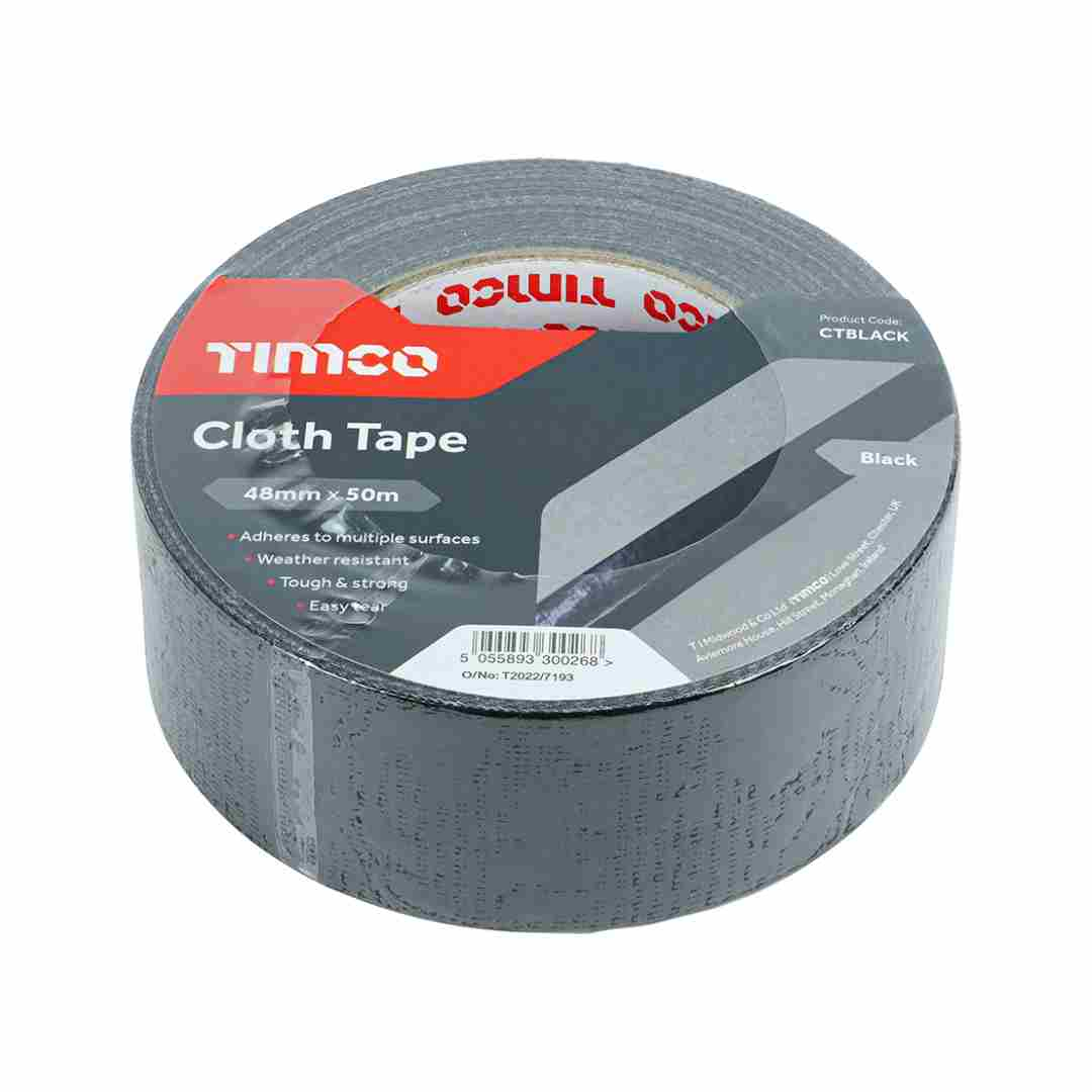 Timco Cloth Tape Black 50m x 48mm