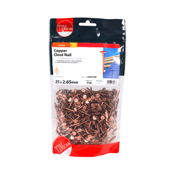 Copper Clout Nails 30mm x 2.65mm 1KG Tub