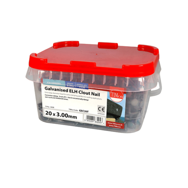 Galv ELH Clout Nails 20mm x 3.00mm 2.5KG Tub