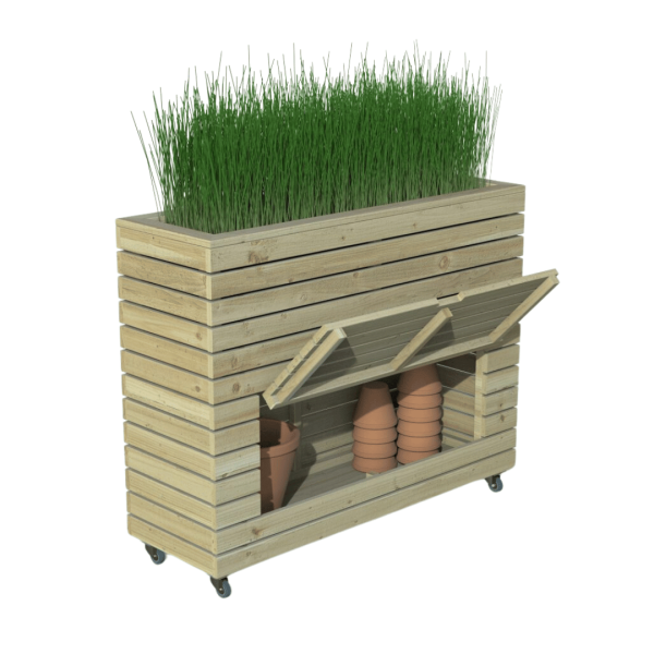 Tall Linear Planter With Storage + Wheels 990mm x 1200mm x 400mm