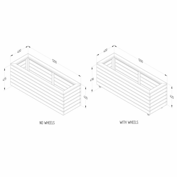 Long Linear Planter With Wheels 500mm x 1200mm x 400mm