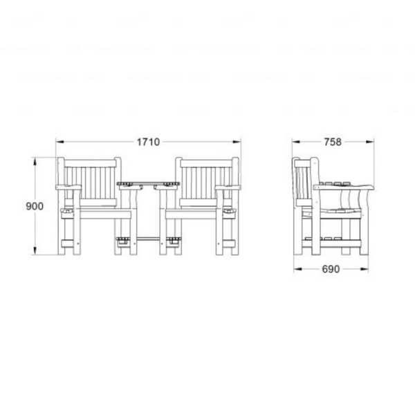 Harvington Love Seat 900mm x 1710mm x 760mm